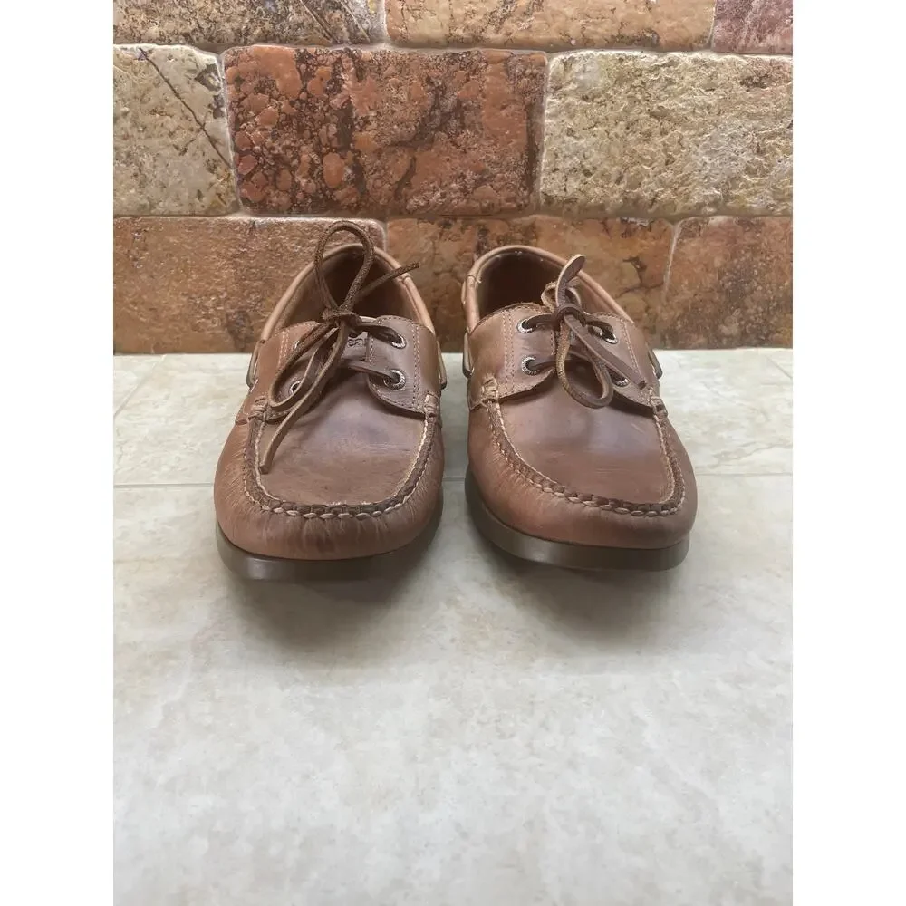 L.L.Bean Men’s 9.5 Brown Leather Boat Shoes Moc Toe Lace Up Deck Shoes